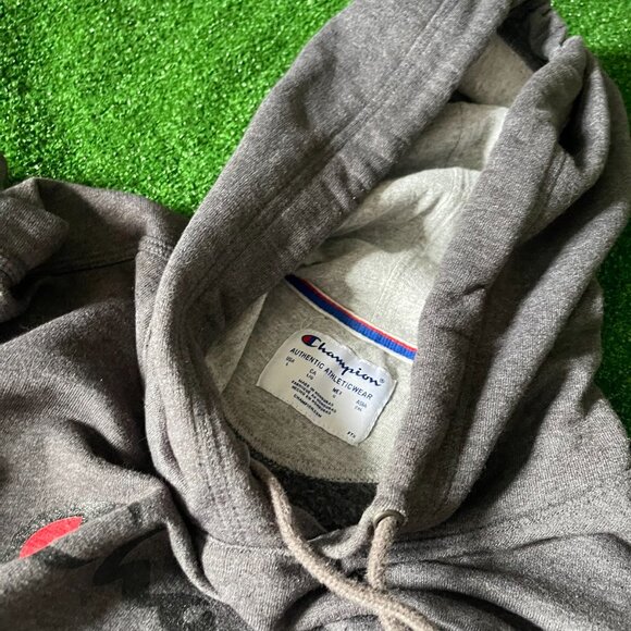 Champion Long Sleeve Powerblend Fleece Iconic Logo Grey Hoodie Sweatshirt Size L - Picture 10 of 14